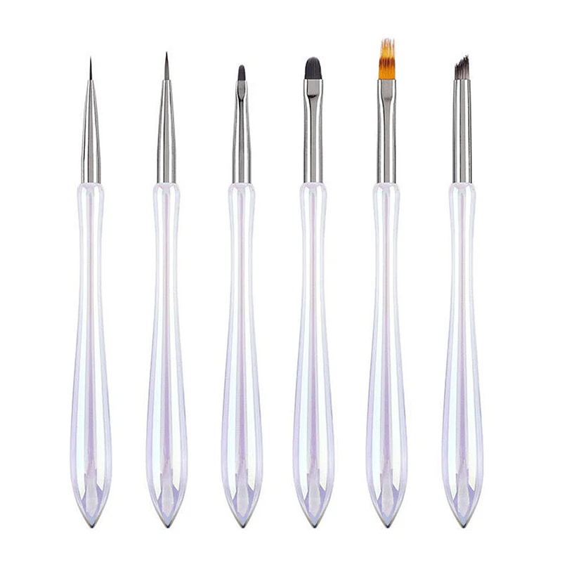 Gel UV Nail Art Pen com tampa, Construção Pintura Escova, Desenho Extensão, Carving Pen, DIY, Lllusory Cor, 6pcs por conjunto