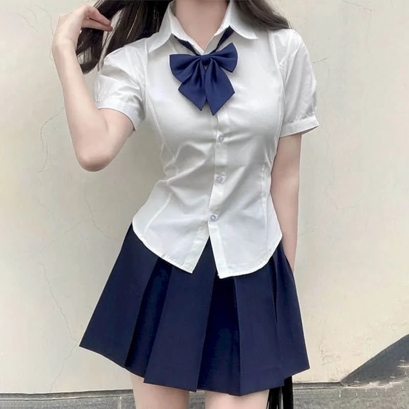 

Sweet JK Uniform Dress Sets Japanese and Korean Style Top Short Sleeve Shirts High Waist Pleated Skirt Sets New In Matching Sets