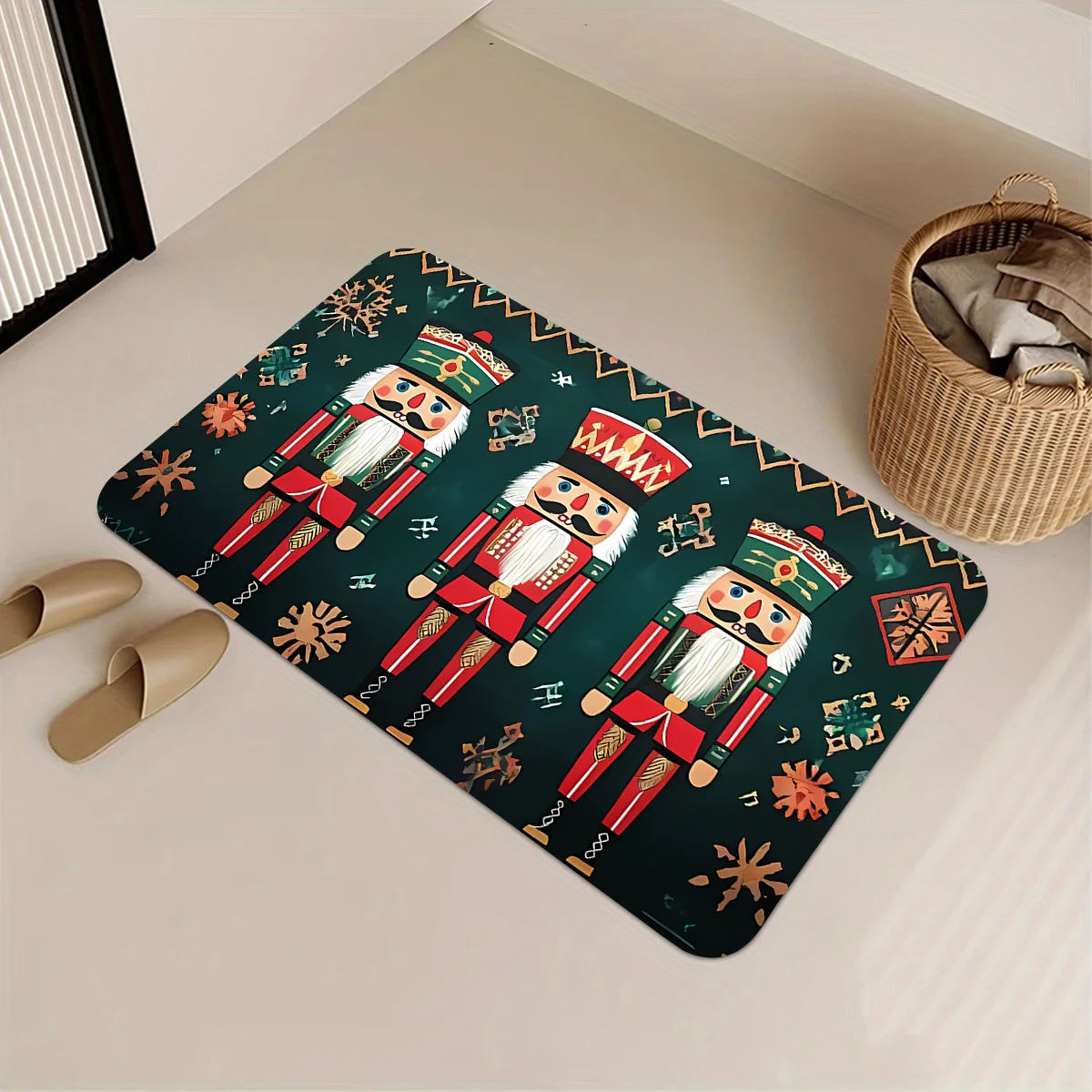 1pc Walnut Soldier Christmas Pattern Printed Doormat, Soft And Comfortable Polyester Mat, Suitable for Indoor/Outdoor Entryway