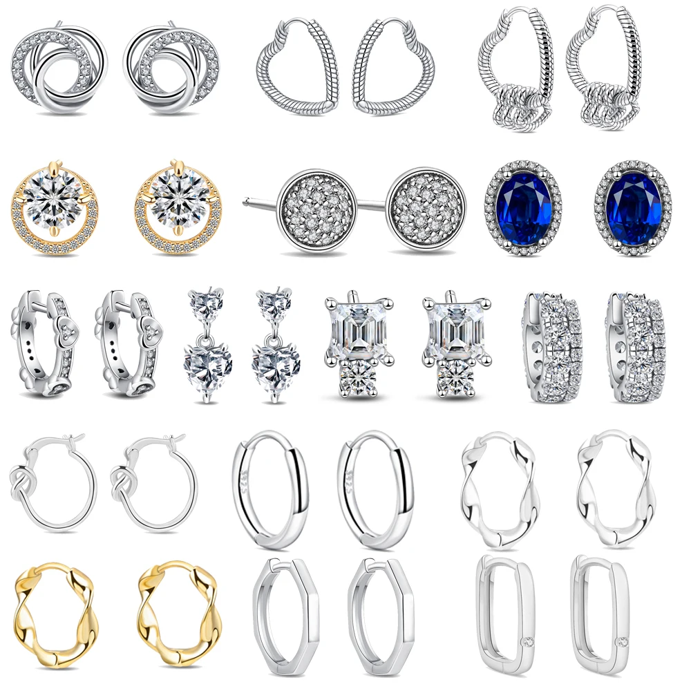 

925 Sterling Silver Sparkling Series Fashion Earrings Fit For Original Charm Luxurious Zircon Jewelry Girls Gift