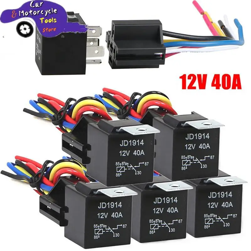 Waterproof Automotive Relay 12V 5pin 5P 40A Car Relay With Black Red Copper Terminal Auto Relay With Relay Socket