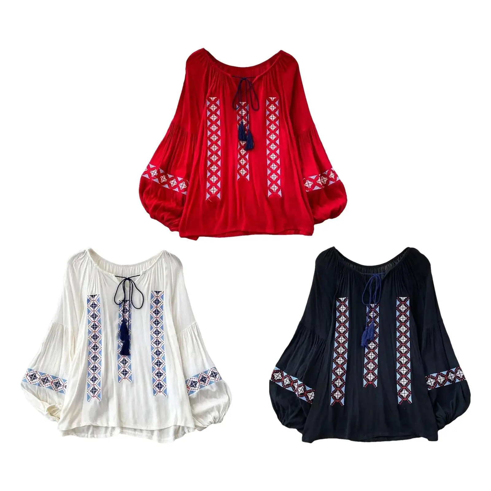 

Embroidery Blouse for Women Crew Neck Fashionable Women's Embroidered Tops