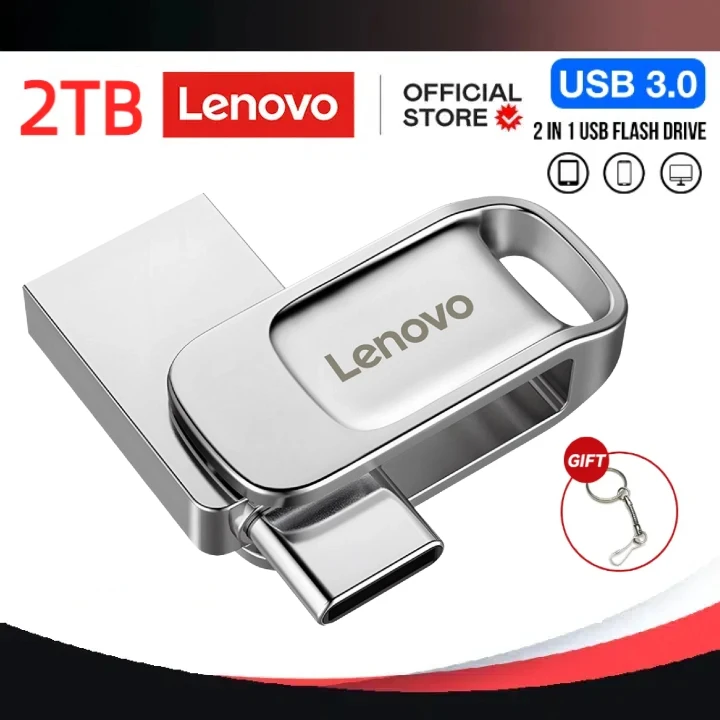 레노버 회전식 USB 플래시 드라이브, 2TB, 128GB, 256GB, 512GB, 펜 드라이브, 1TB, 펜드라이브, OTG, 2 인 1 메모리, USB 스틱, C타입, USB 3.0 디스크