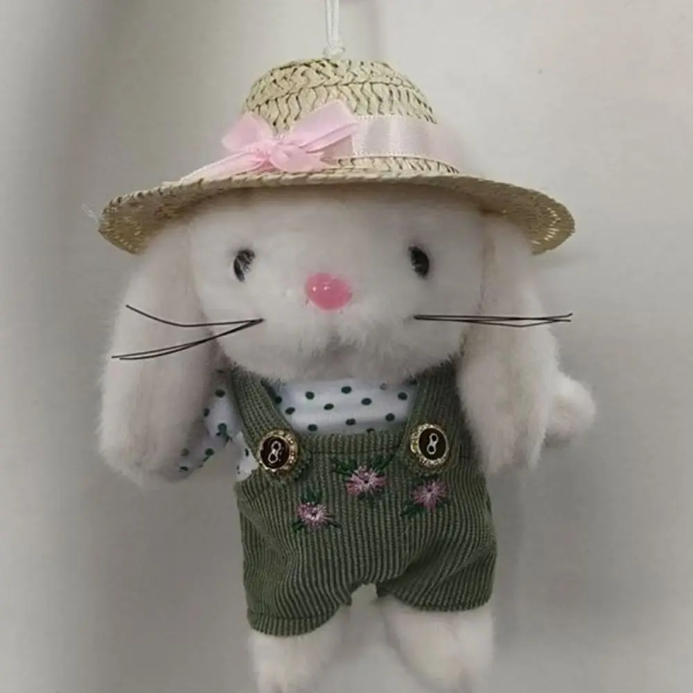 Stuffed Garden Bunny Toys Clothes and Hats Handmade Gardener Little Rabbit Doll Soft Cartoon Rabbit Doll Backpack Decor
