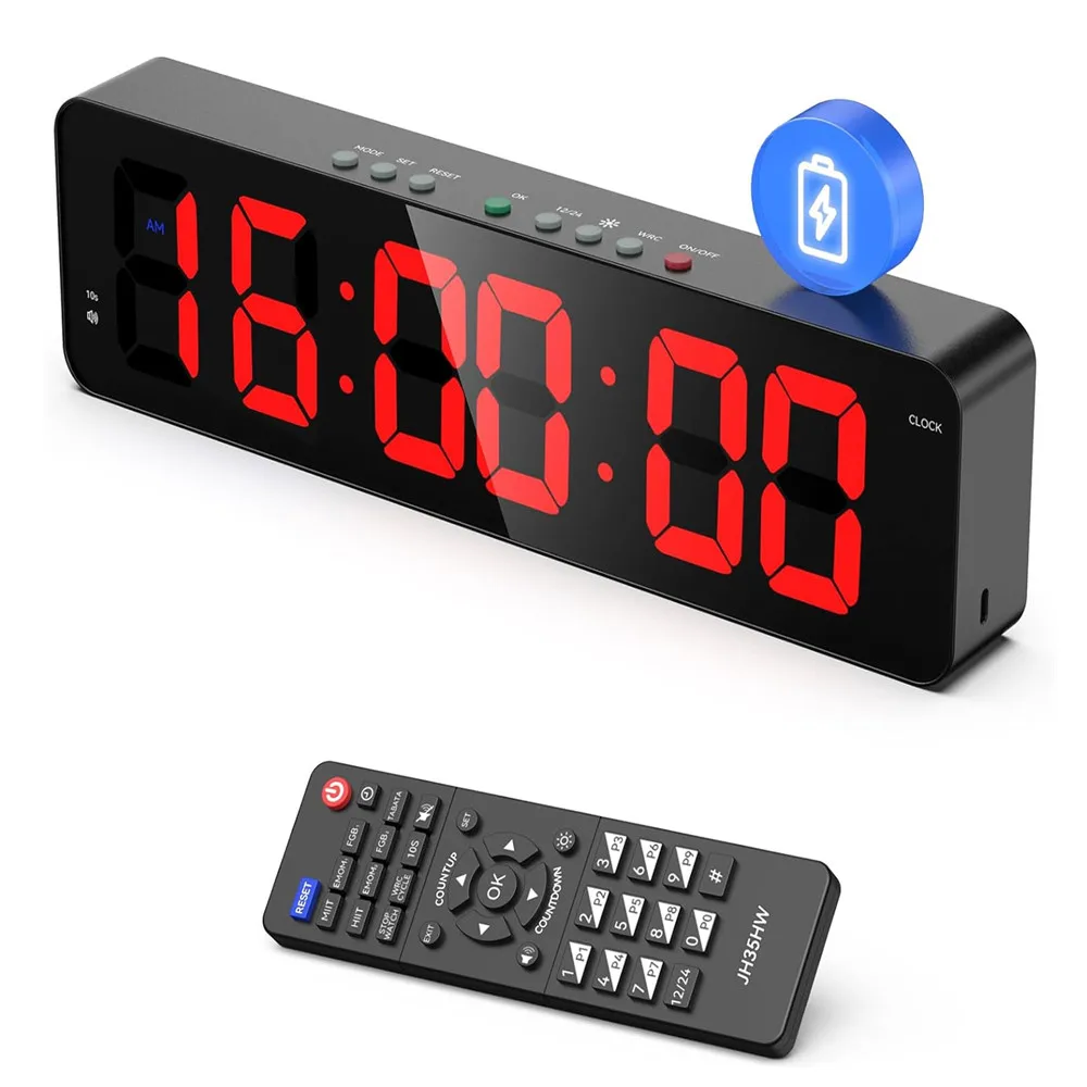 

Дистанционный таймер для спортзала, 2-дюймовые ультра-прозрачные таймеры с интервалом со светодиодной подсветкой, настенные часы с питанием от аккумулятора, таймер для фитнеса, секундомер