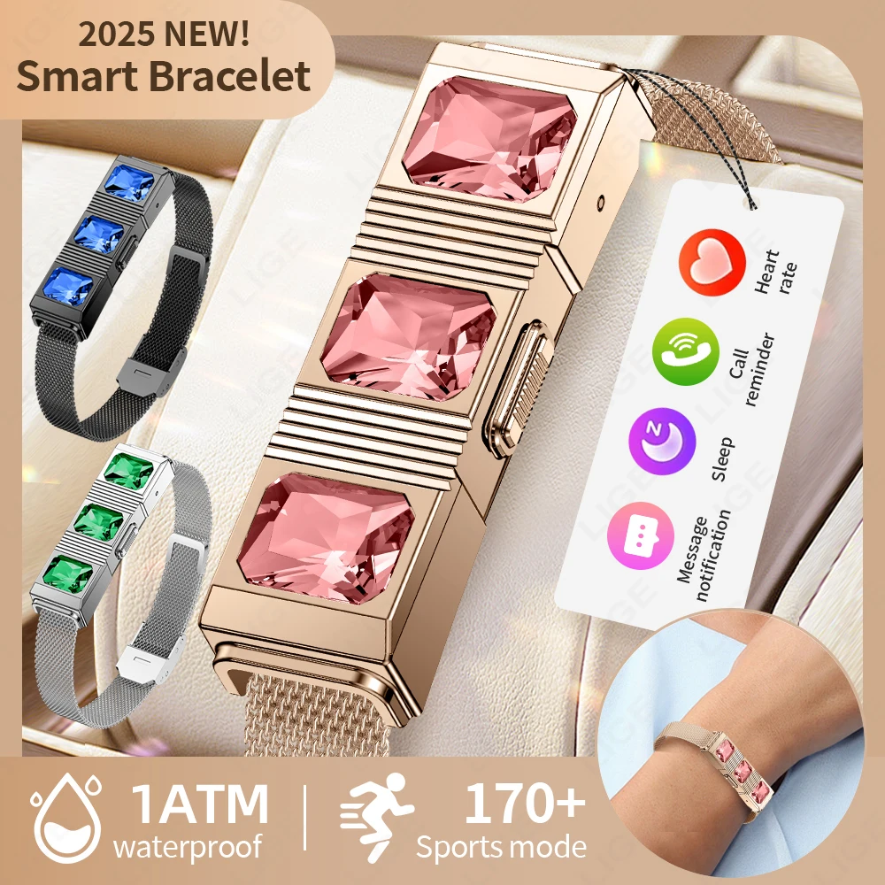 สมาร์ทวอทช์แฟชั่นประดับเพชรเทียม พร้อมฟังก์ชั่นติดตามสุขภาพ ตรวจจับการนอนหลับ วัดอัตราการเต้นของหัวใจ สายรัดข้อมือสำหรับออกกำลังกาย กันน้ำระดับ 1ATM รองรับ Android และ IOS