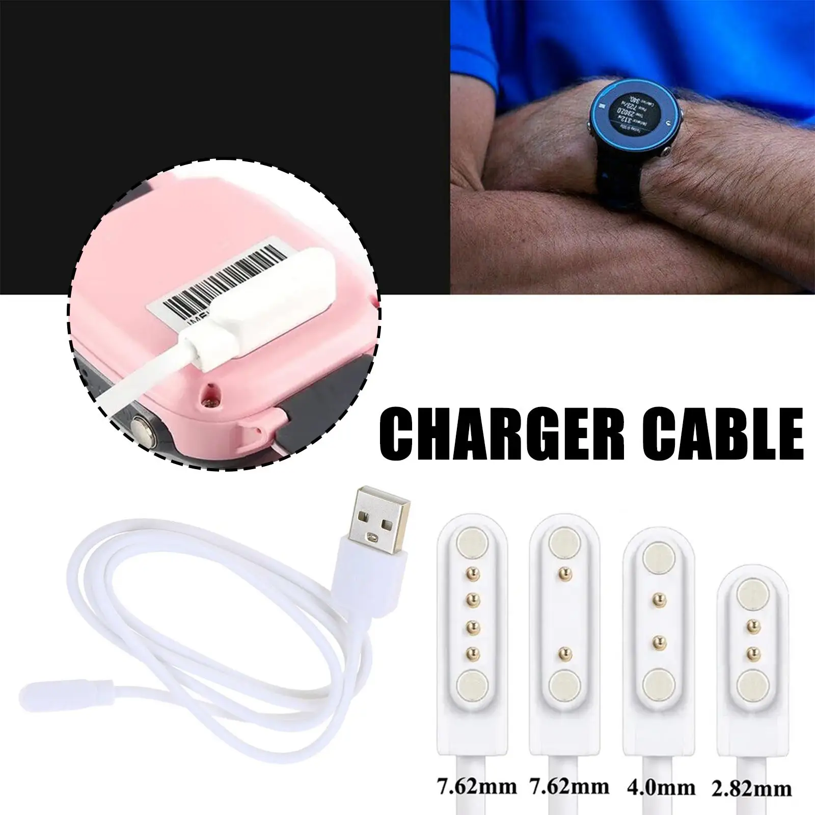 1PC Universal Smart Watch Charger Cord Magnetic Charging Cable 2 Pin 4 Pins USB Charger For Smart Watch 7.62mm 2.84mm 4mm