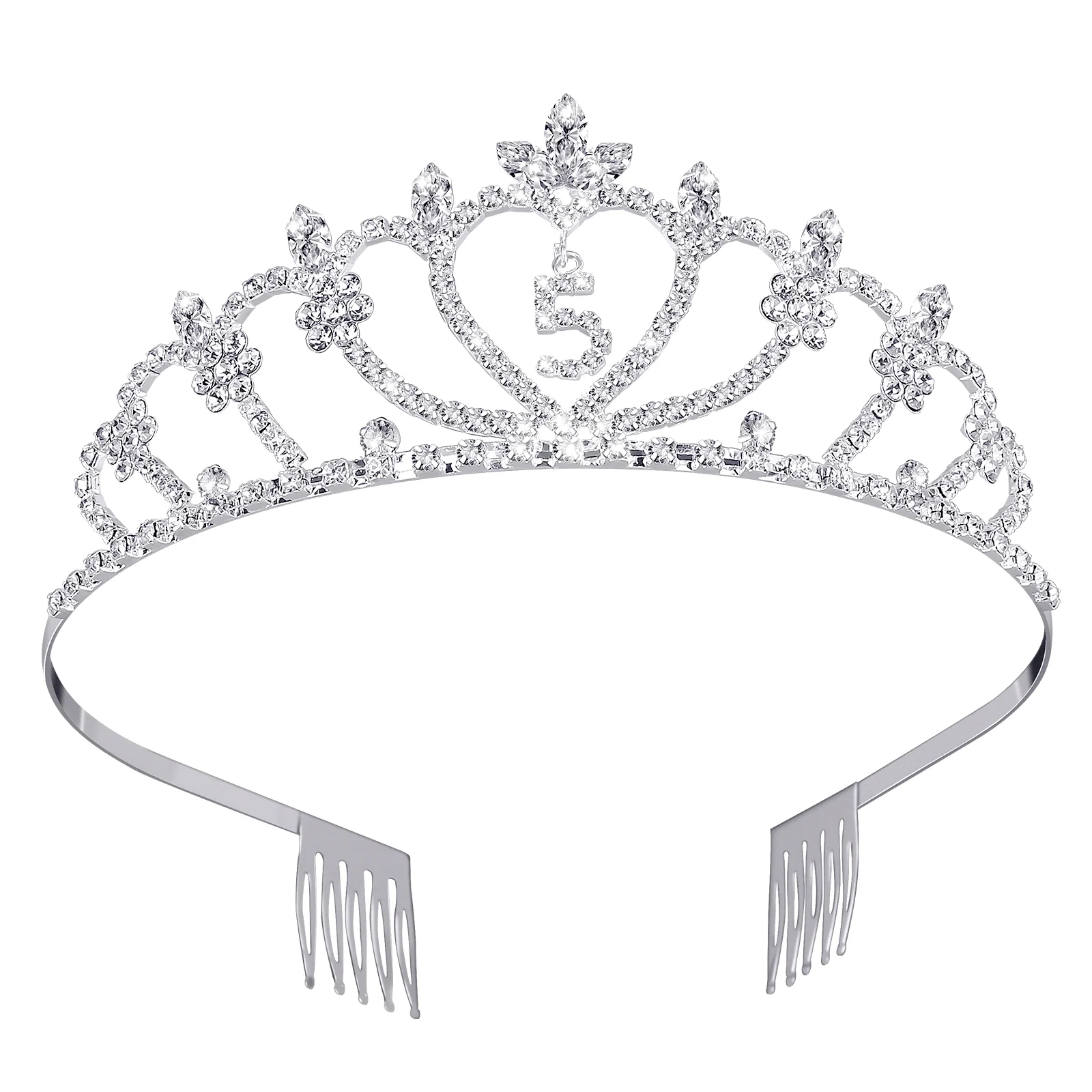 Tiara 5th Birthday Headdress Crown for Girl Hair Kid Children's Miss Rhinestone