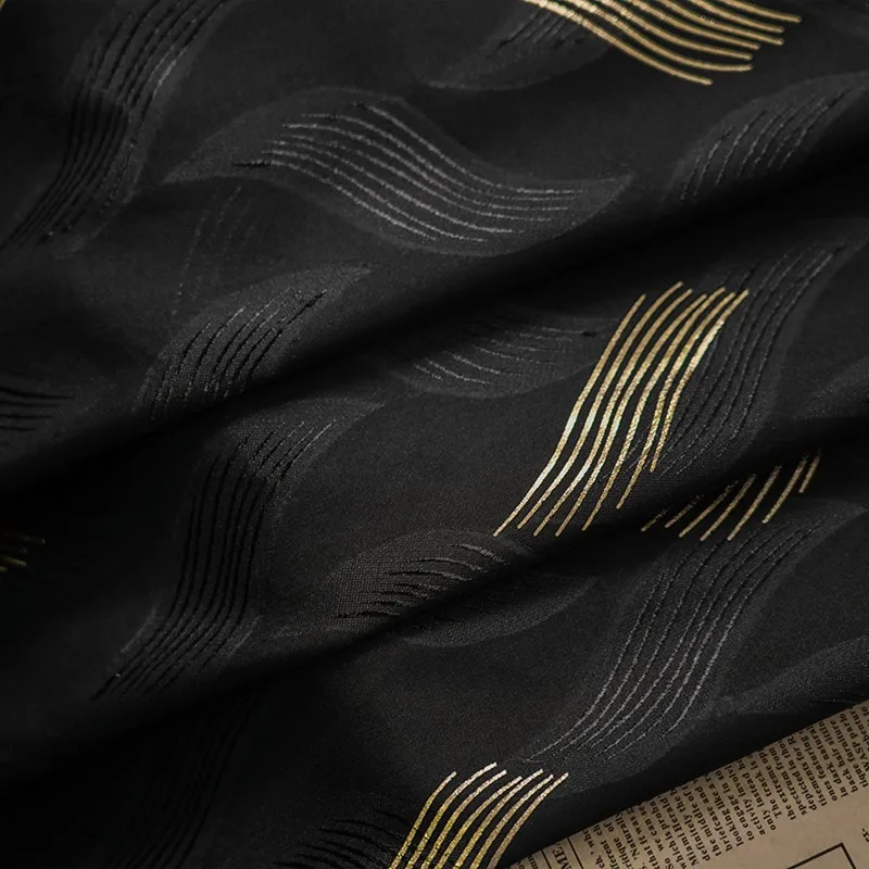 Soft Luxurious Black Chiffon Fabric with Intricate Gold Foil Cutouts - Ideal for Designer Clothing and Accessories By The Meter