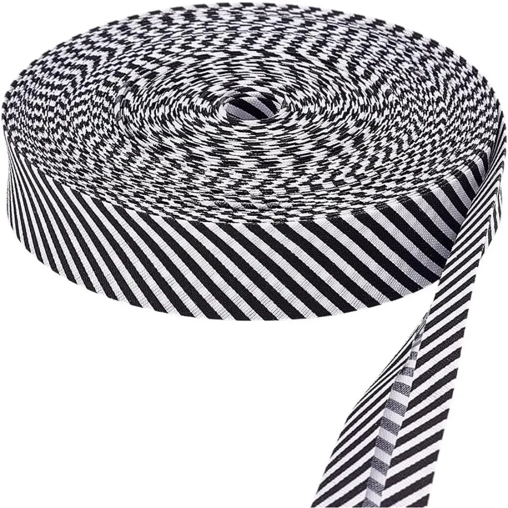 

24 Yards/22m Single Fold Bias Tape Black White Stripe Ribbons 3/4 inch(20mm) Polyester Single Fold Binding for Sewing Piping