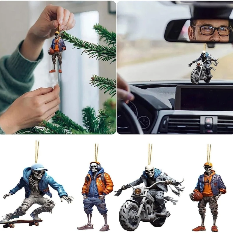 Cool Skeleton Figurines  Skul Pendant Car Ornament Cool Skul Statue Large Ball Decorations Ceiling