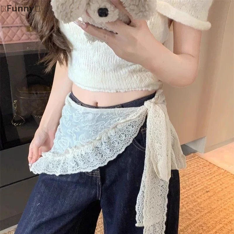 [面白い] 夏レースバンダナスカーフ韓国スタイル三角形ネッカチーフボヘミアンウエストベルト女の子のための田舎の写真アクセサリー