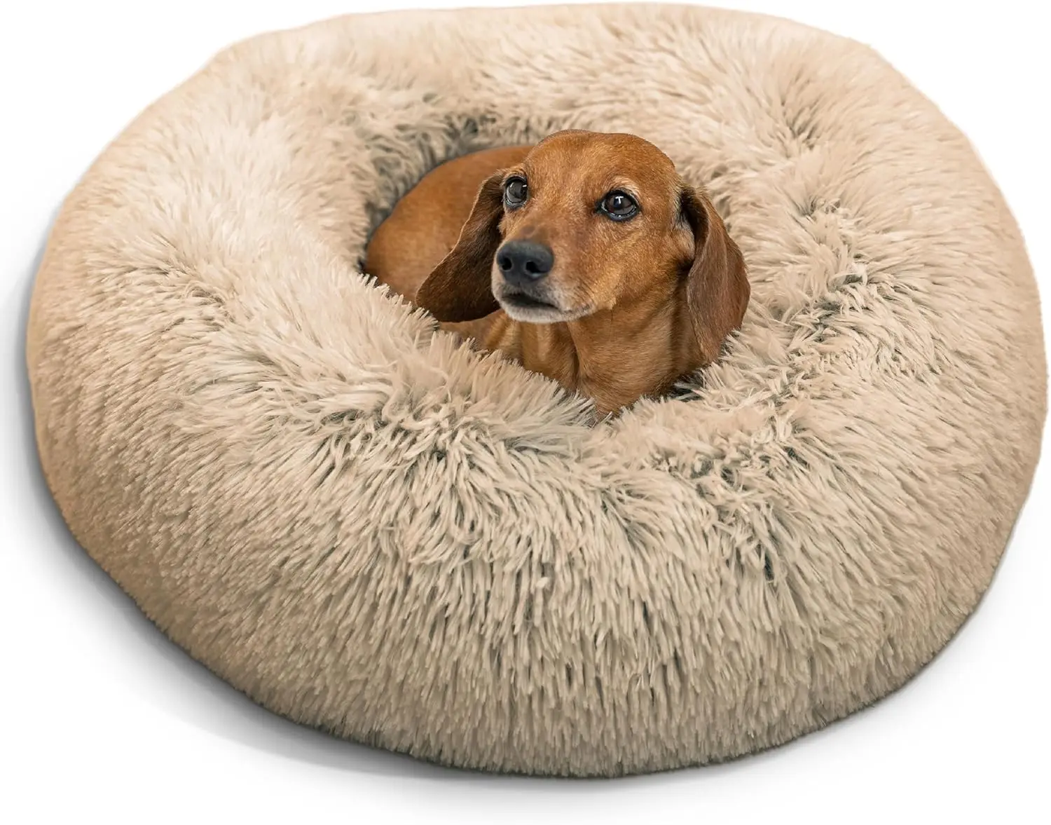 

Calming Donut Pet Bed - Shag Faux Fur, 23"x23" - Soft Nest-Style Design for Cats & Small Dogs - Anxiety Relief Up to 25 lbs