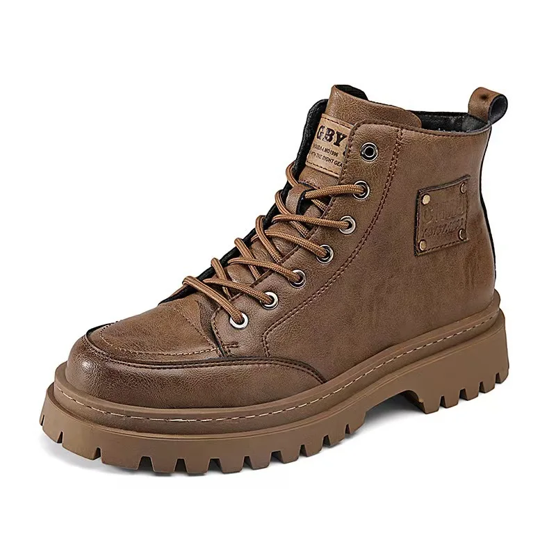 High Quality Men's Boots Platform Hiking Luxury British Style Leather Boots for Men Waterproof Lace-up Boot Casual Outdoor Shoes