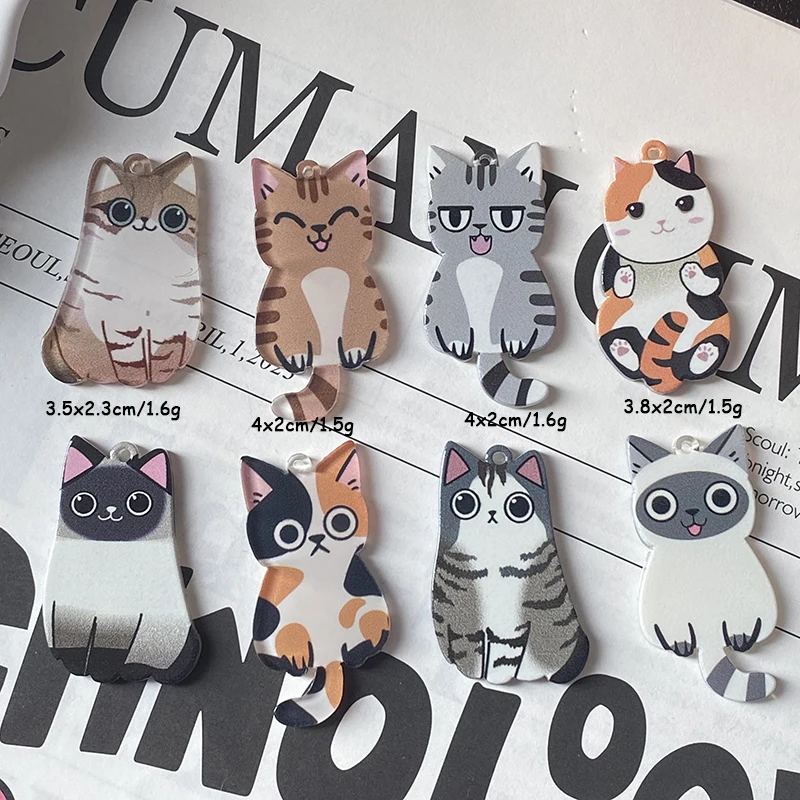 10pcs Random Mix Acrylic Cat Charms Kawaii Multi-Style Cat Shape Pendant Diy For Earring Keychain Jewelry Make