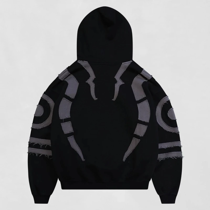 

Винтажная толстовка Y2K в стиле Харадзюку с пэчворком и готической аппликацией, оверсайз, уличная мода, повседневная унисекс-одежда, хип-хоп пуловер, свитшот, топ