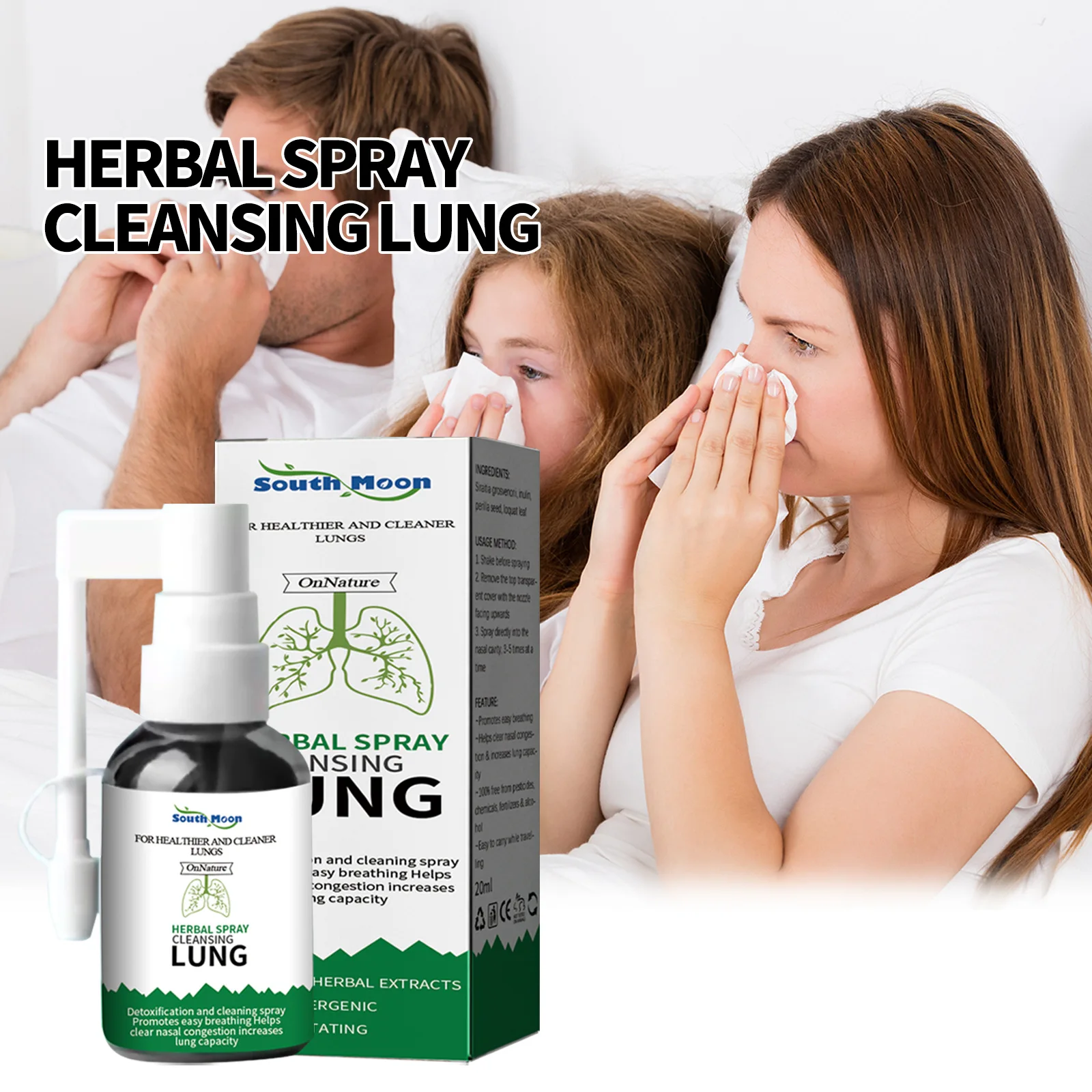 South Moon Herbal Spray Cleansing Lung  Relieve Sore Throat Inflammation Nose Discomfort Non Irritating Nasal Body Care Spray