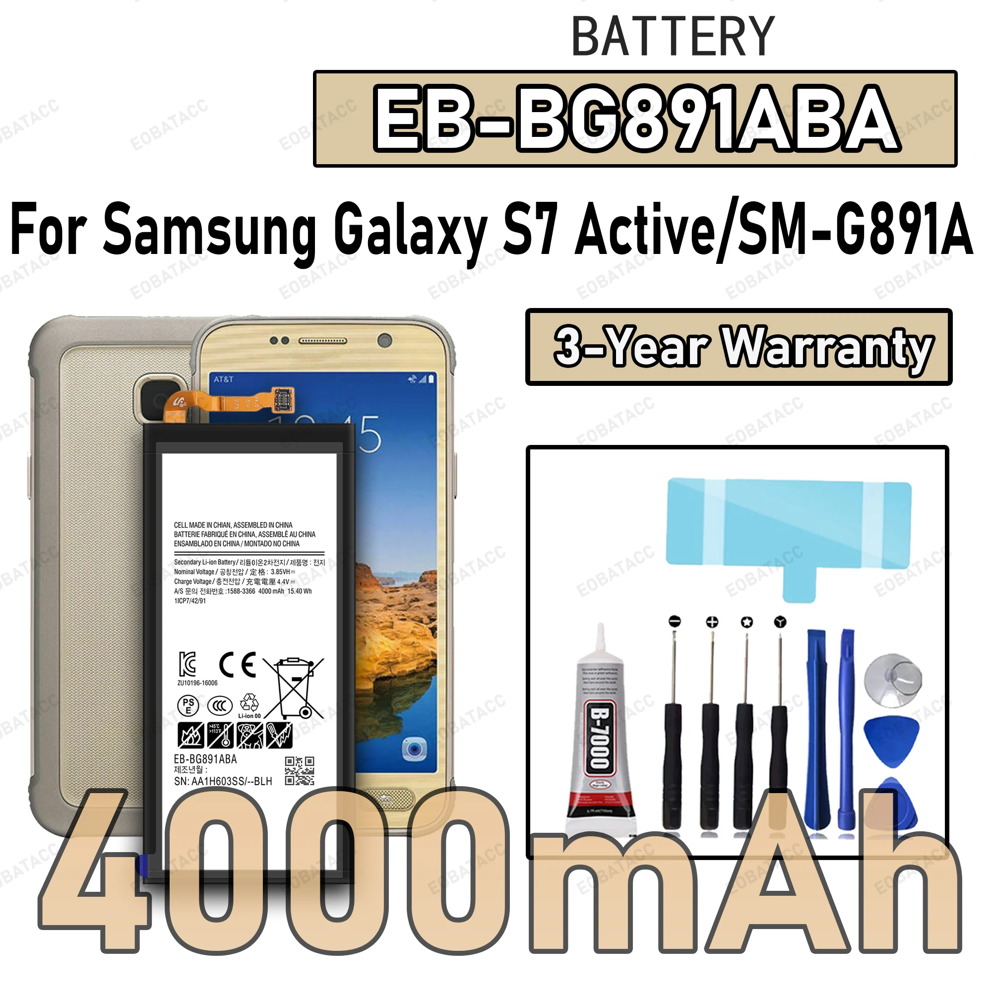 

100% New High Quanlity EB-BG891ABA Battery For SAMSUNG GALAXY S7 Active/SM-G891A Replacement batteria+Free tools