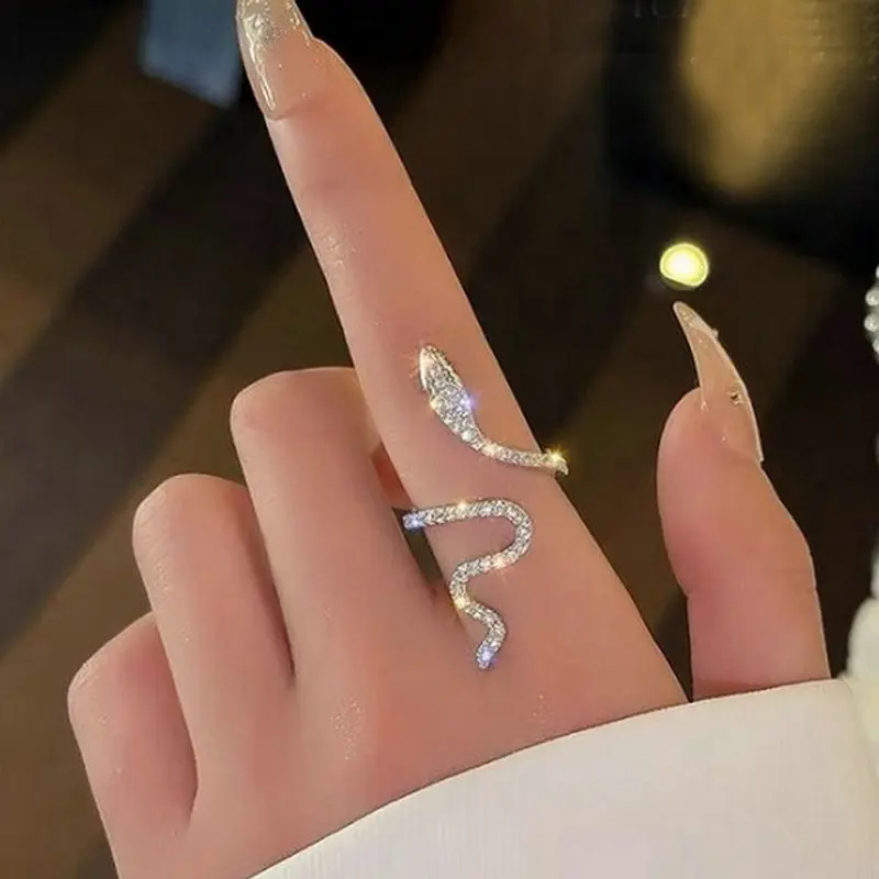 Snake Shape Ring for Women Micro Diamond Open Adjustable Crystal Rings Weddings Party Jewelry