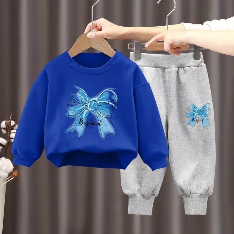 Autumn Baby Girl Boy Clothes Set Children Bow Cartoon Printing Sweatshirt Top and Pants Bottom 2 Piece Suit Kid Tracksuit