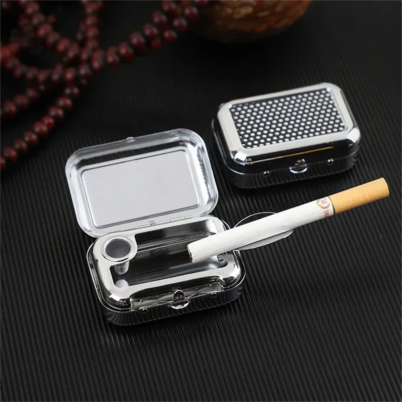 Pocket Metal Ashtray Mini Desktop Cigarette Holder Personal Ashtray With Lockable Lid Gift For Man Smoking Accessories