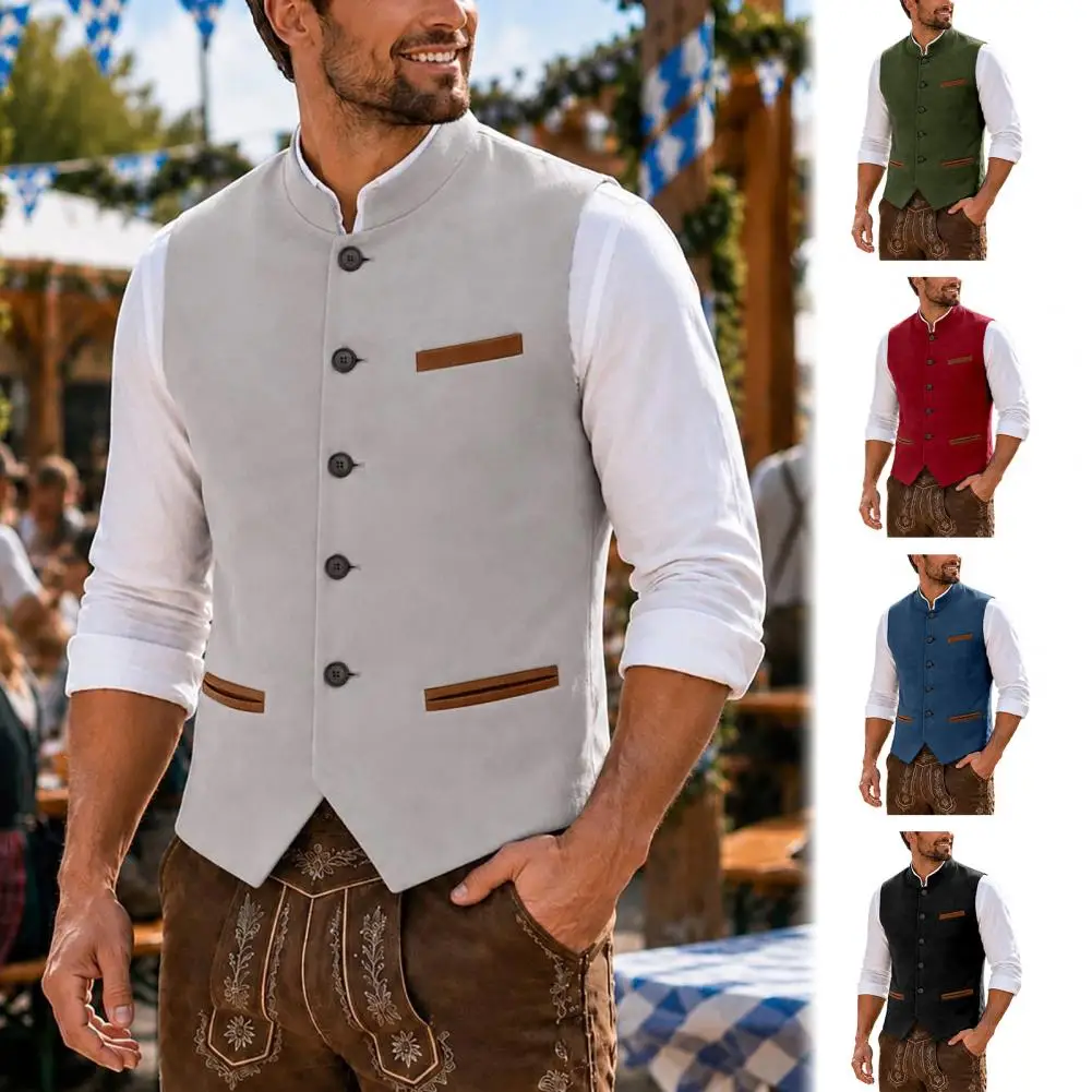 Versatile Folk Festival Vest Mens Oktoberfest Waistcoat Retro Style Men’s Suede Vest Slim-fit Waistcoat with for Oktoberfest