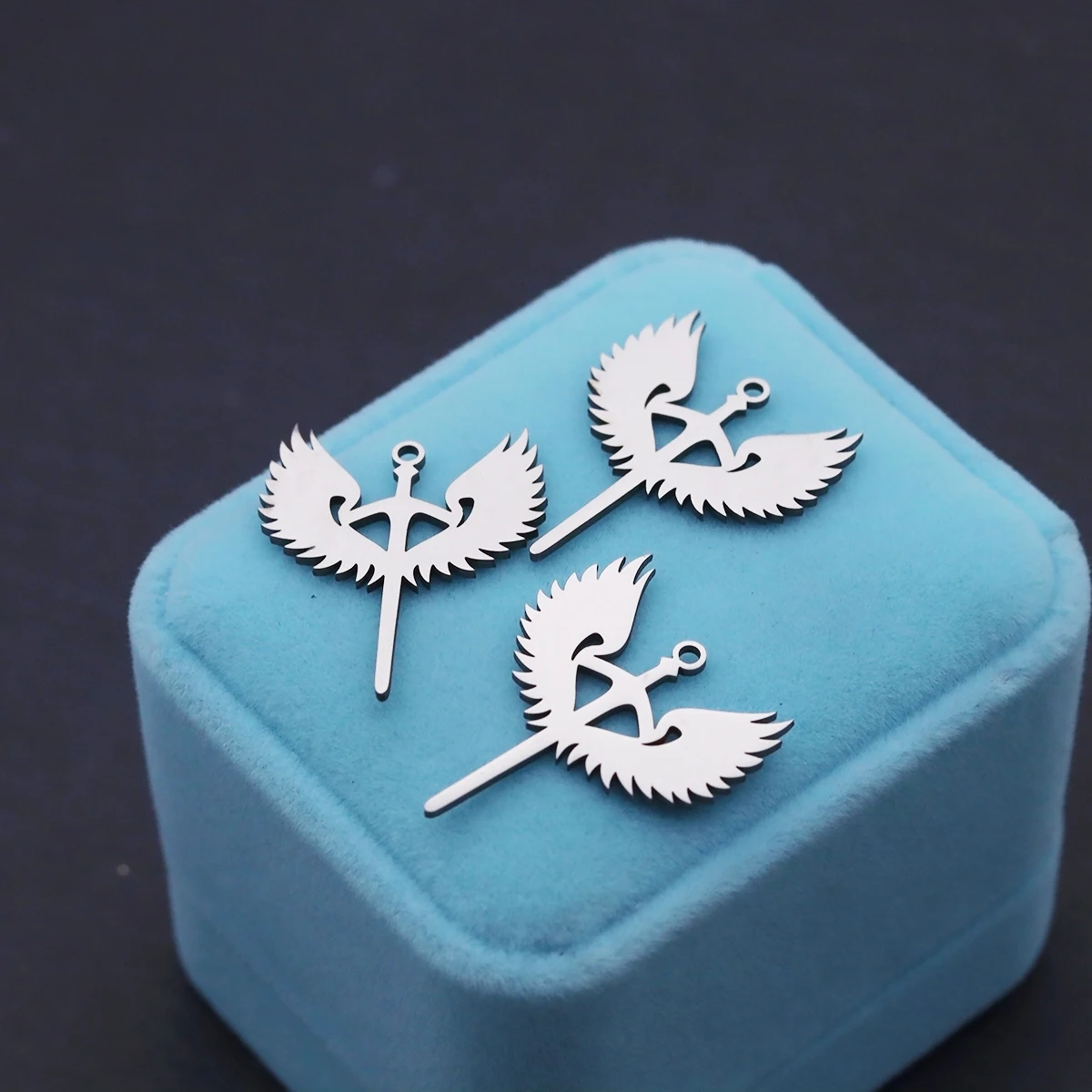 3pcs Gothic Cross Sword Feather Wings Charms Stainless Steel Pendant DIY Craft Tassels Earrings Necklace Jewelry Making Supplies