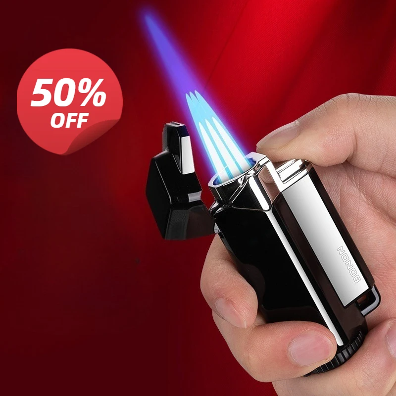 

Metal Triple Torch Butane Gas Turbine Jet Lighter Cigar Drilling Outdoor Windproof Cigarette Camping Kitchen Men Gift Lighter