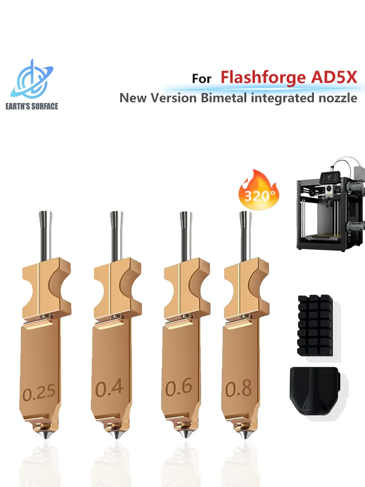 Nowe, ulepszone dysze hotendu ze stali nierdzewnej do Flashforge AD5X 0.25/0.4/0.6/0.8mm, silikonowa osłonka o wysokim przepływie, silikonowa szczotka. — zdjęcie produktu 7