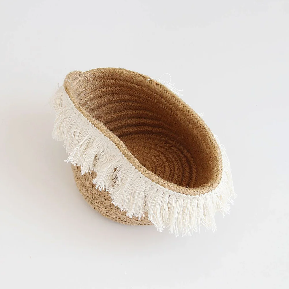 

Jute Storage Basket Small Khaki Knitting Design Sundries Storage Basket Desktop Organizer for Home Use