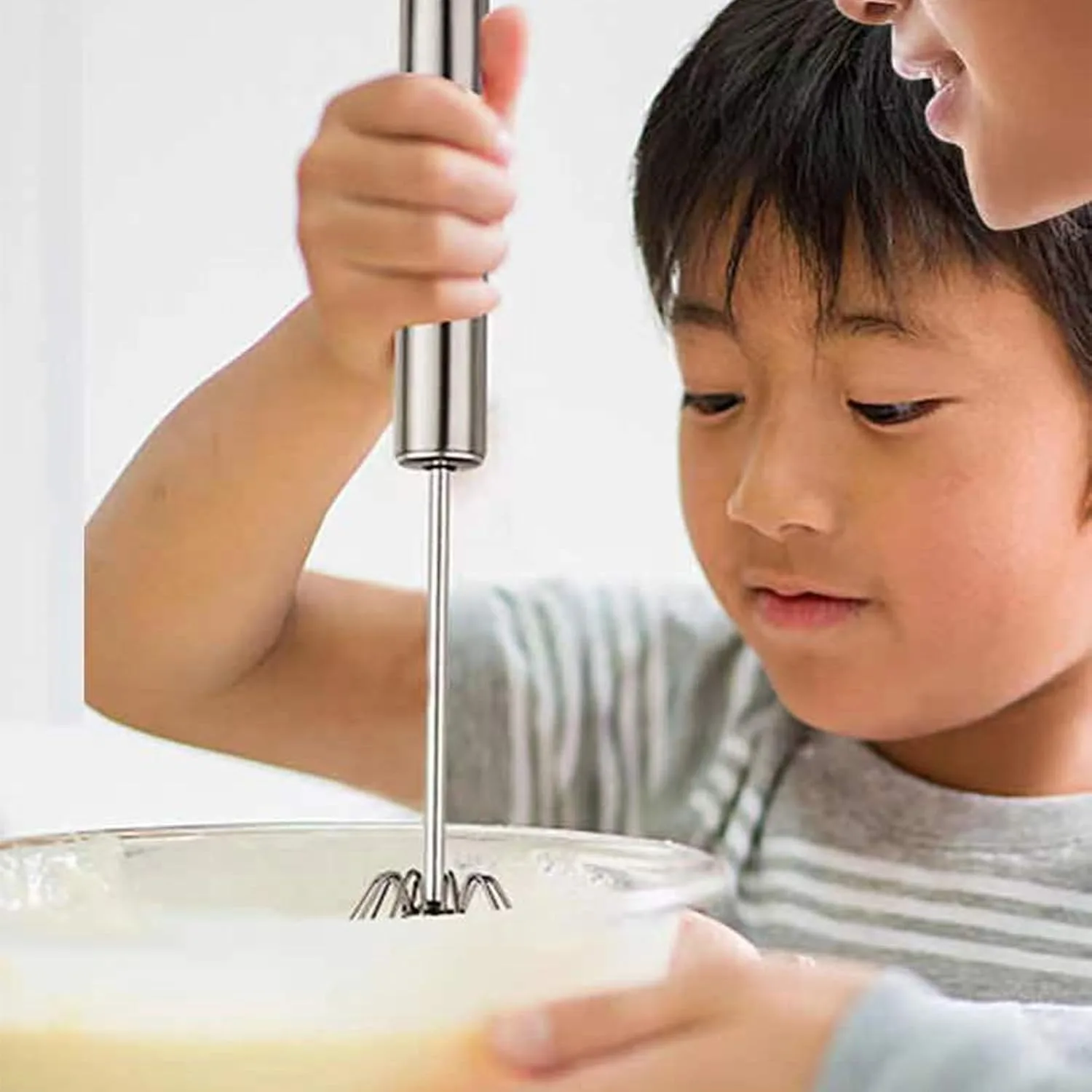 11 Inch Semi-Automatic Hand Push Rotary Whisk, Stainless Steel Egg Beater Mixer Stirrer, Manual Rotary Whisk Tool for Whipping Cream, Egg Beating and Kitchen Stirring