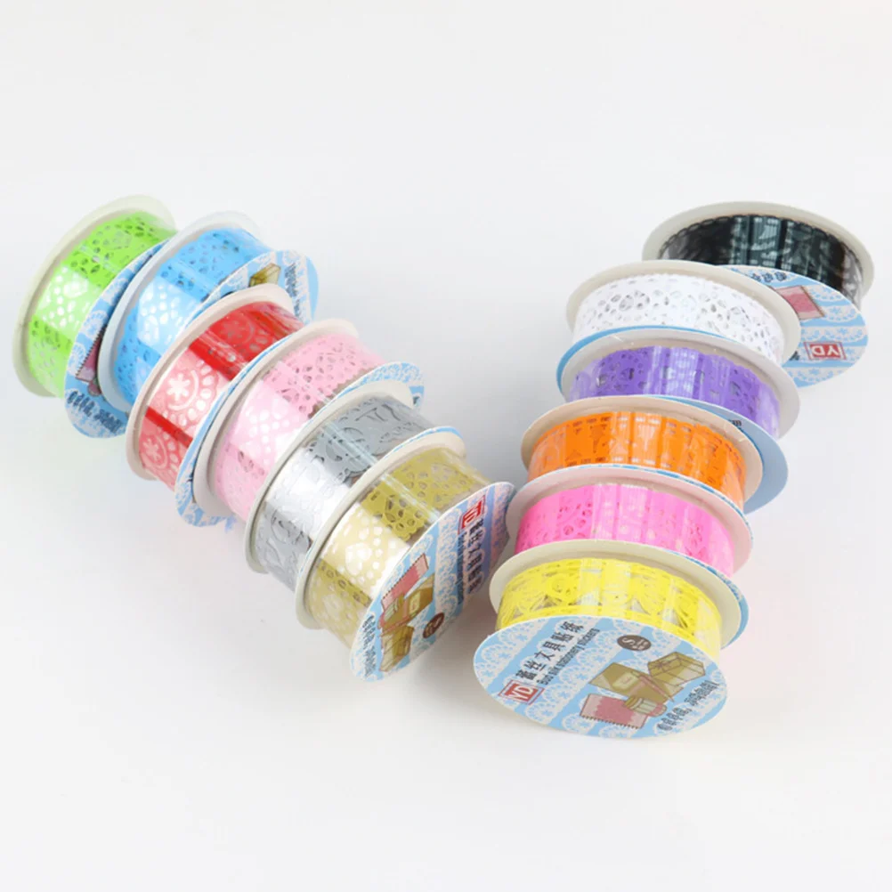 

12Pcs Hollow Lace Tape Metallic Colors Masking Decorative Tape for Craft Projects Scrapbooking Diary Cards Sticky Craft
