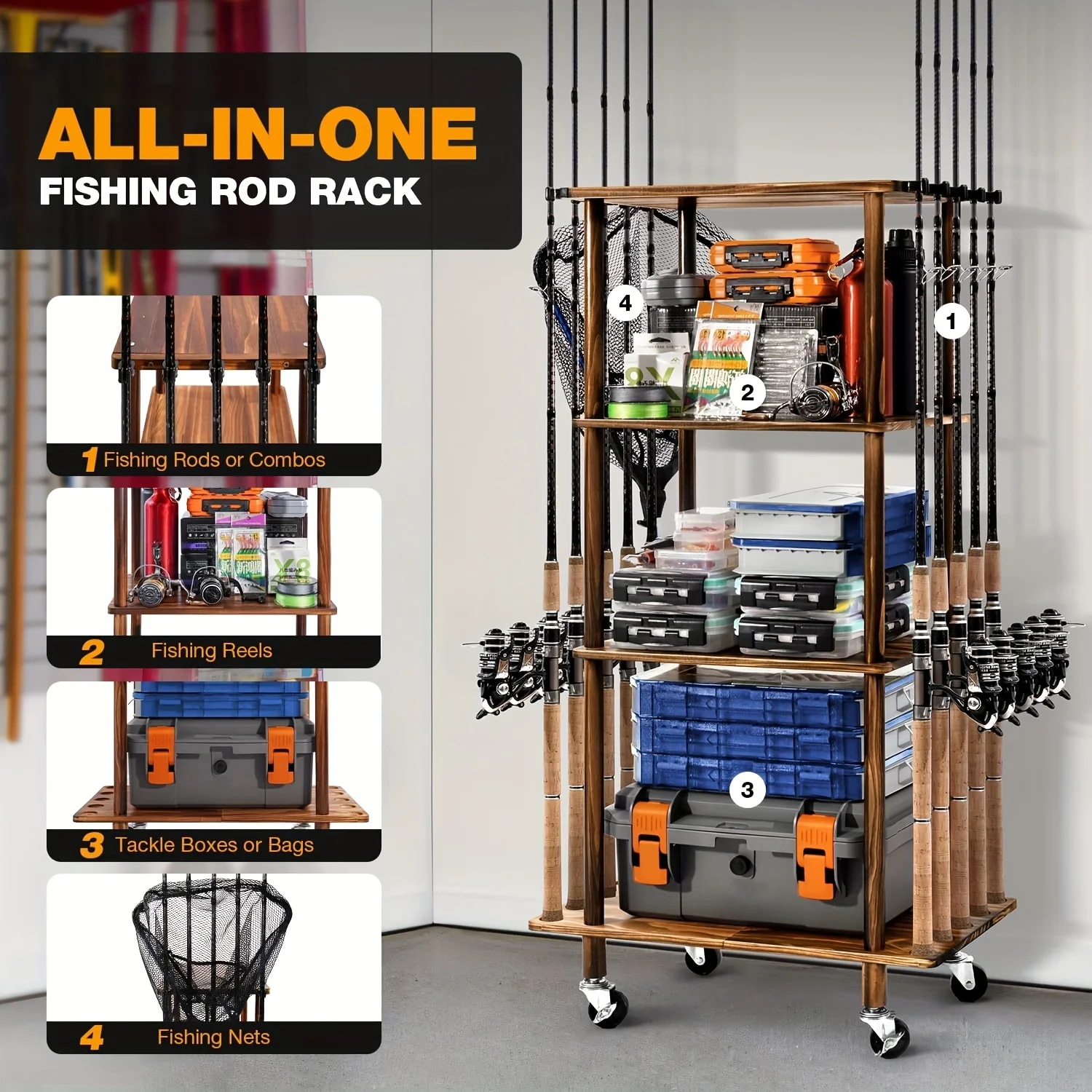 10 Rod Capacity Wooden Fishing - огляд і ціна Fishing Equipment Holder