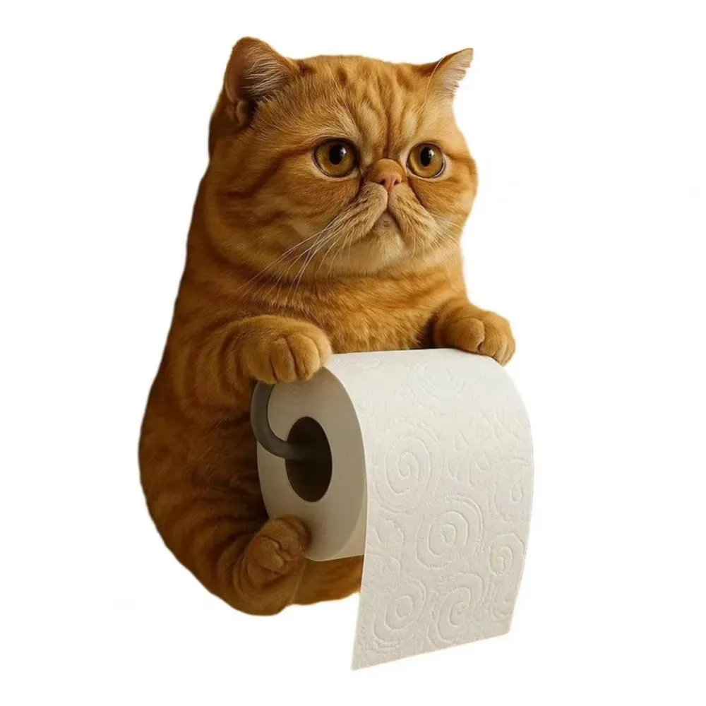 

3D Cat Shape Cat Toilet Paper Holder Resin Simple Installation Bathroom Tissue Dispenser Multifunctional Realistic