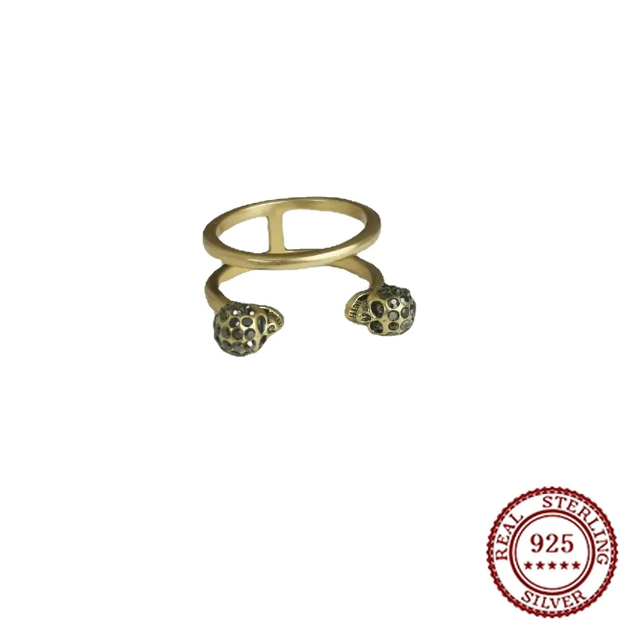 

2025 New Trendy Classic Double Layered Skull Head Ring with Feminine Style Punk Geometric Diamond Set
