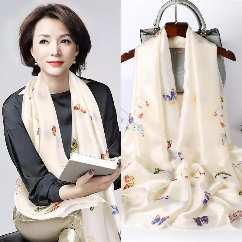 

New Long Silk Scarf Women's Versatile Summer Thin Spring Autumn Long Shoulder Wrap Outerwear High-End Feeling Scarf