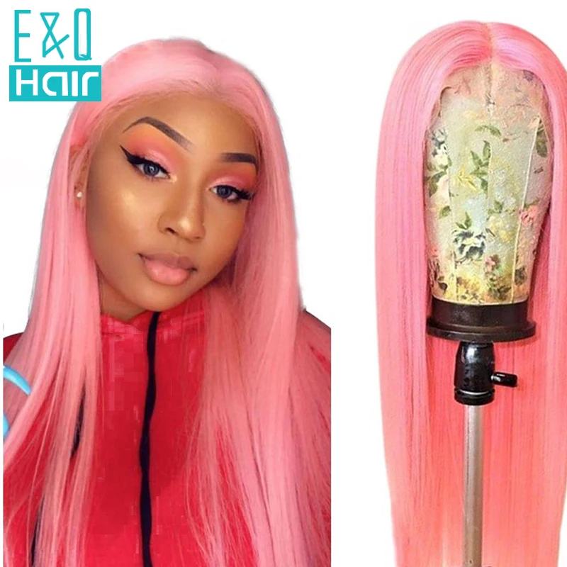 Straight Body Wave Light Pink Colored 13x4 Transparent Lace Front Human Hair Wig Frontal Wigs On Sale For Woman Pre Plucked