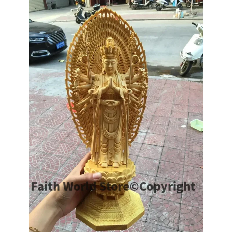 43cm Large TOP Wood carving art HOME Talisman Bless safe GOOD LUCK Thousands Hands Guanyin buddha HAND Boxwood carving statue