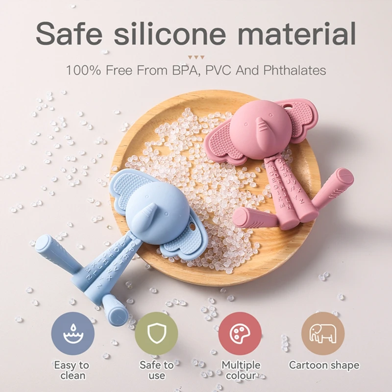 Silicone Teething Toy para bebê recém-nascido, Sem BPA, Cartoon Elefante, Gum Protection Toy, Anti-Eating, Mão Grinding Stick, Presente