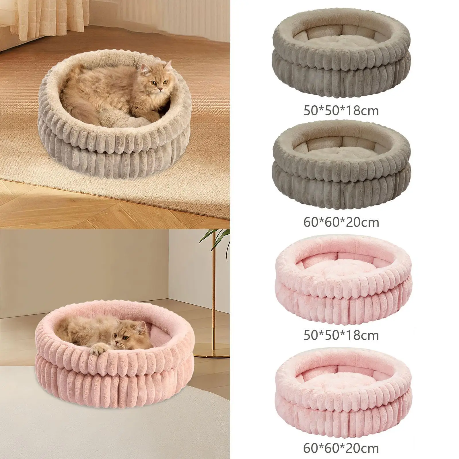 Round Dog Bed Kennel Indoor Non Skid Bottom Soft Pet Self Warming Bed Dog Cushion Bed for Dog Chihuahua Kitten Pomeranian Poodle