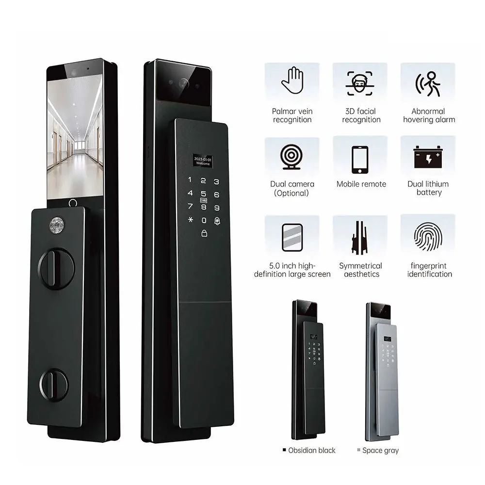 High-End Home Palm Vein J-link Wifi 3D Riconoscimento facciale Impronta digitale biometrica digitale Smart Door Lock Israel Lock Body Intercom
