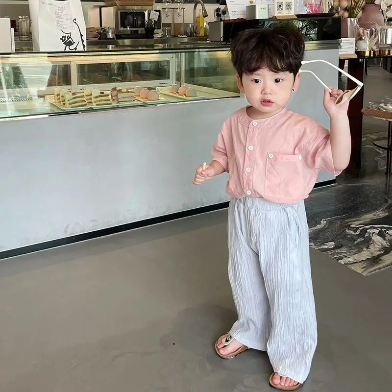 2024 Summer Infant Baby Short Sleeved Pink Cotton T-shirt Fashion Girls Boys Tops Korean Casual Kids Clothes Children Shirts