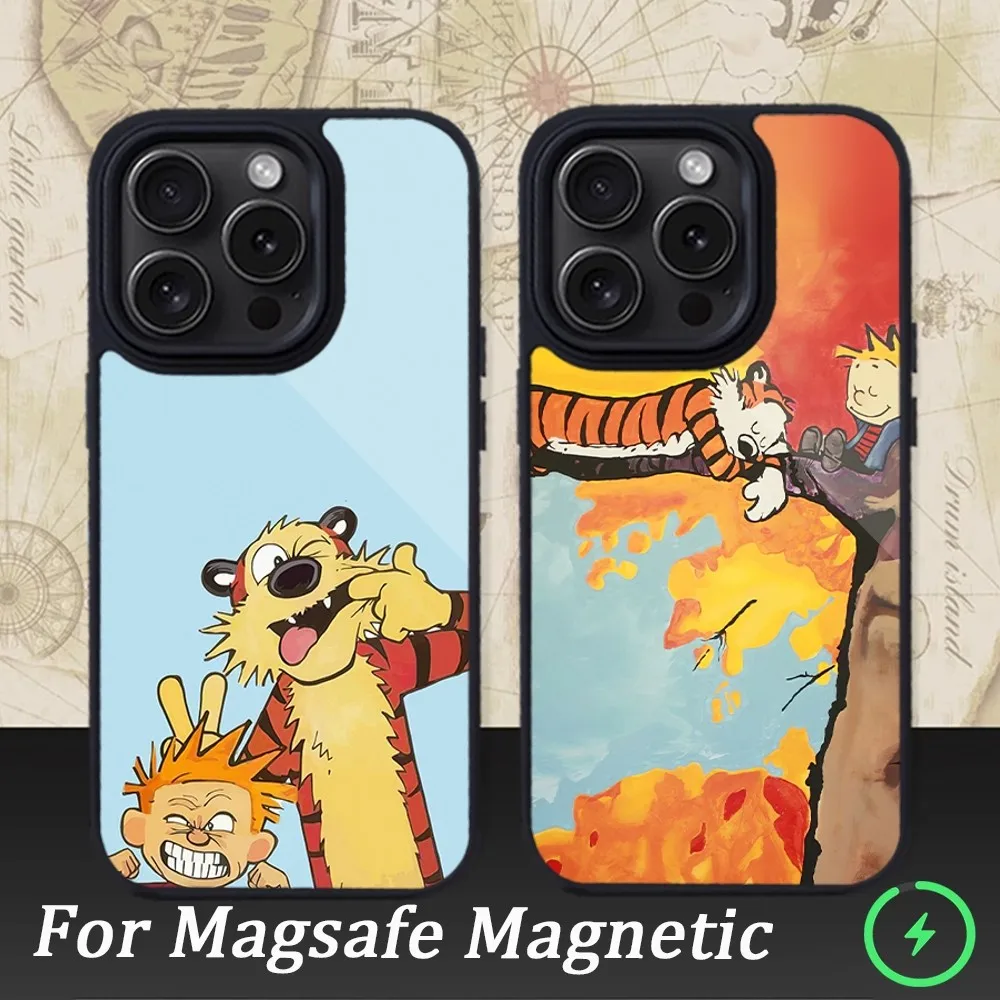 

Cartoon C-Calvin and H-Hobbes Phone Case For iPhone 15 14 13 12 11 Pro Max Plus Magnetic for Macsafe Cases Cover
