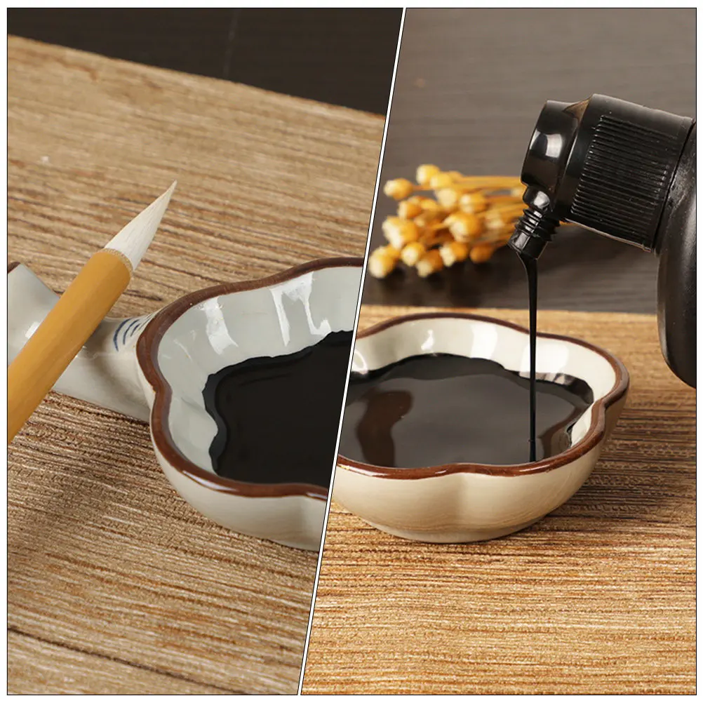Tray Chinese Painting Ink Dish Caligraphy Plate Calligraphy Platform Brush Holder Ceramic