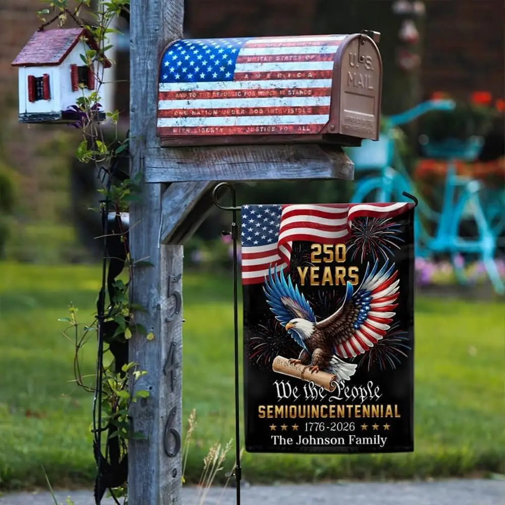 Custom 250th Anniversary USA Garden Flag, Independence Day Family Gifts, Personalized 250th USA Yard Flag with Family Name,  MMZ