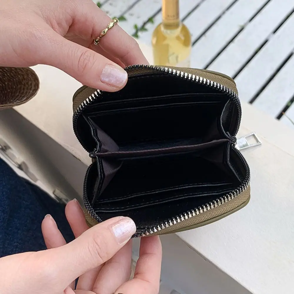 Zipper Korean Style Wallet Simple Solid Color Pleated PU Square Coin Purse Card Holder Coin Purse Short Clutch Bag Outdoor