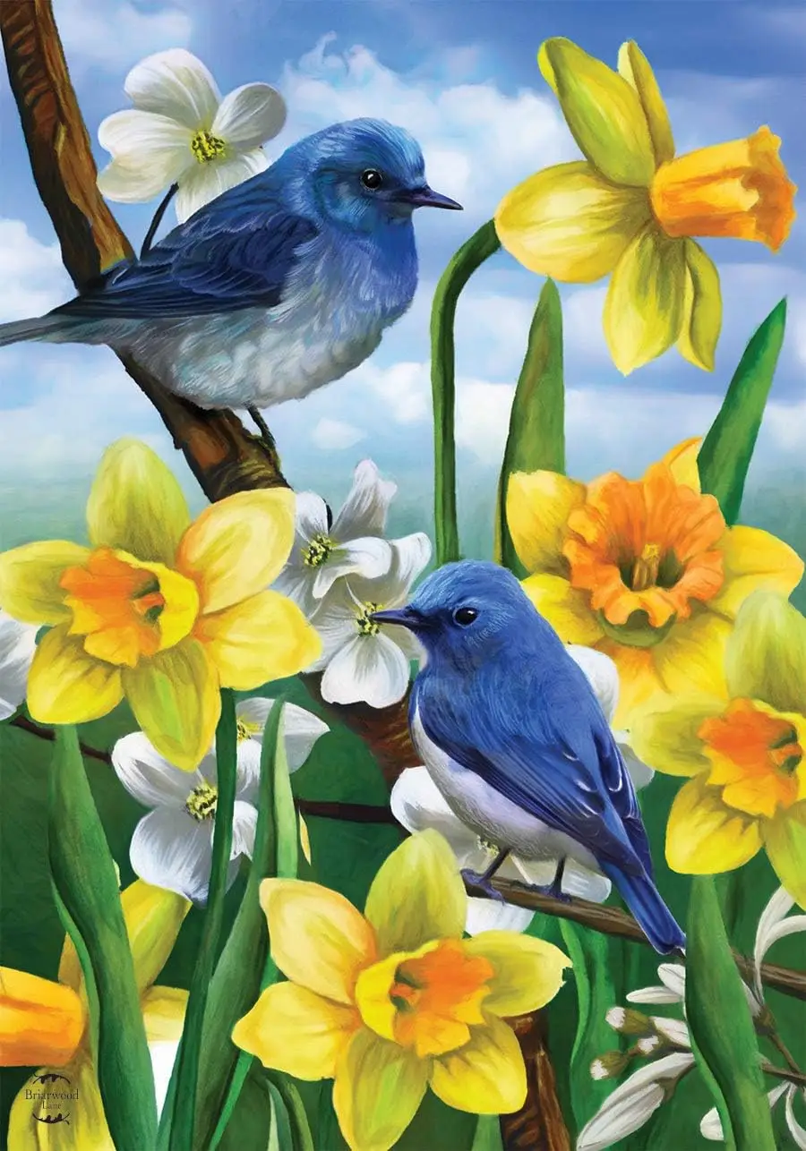 Bluebirds And Daffodils Spring Garden Flag Floral  Briarwood Lane