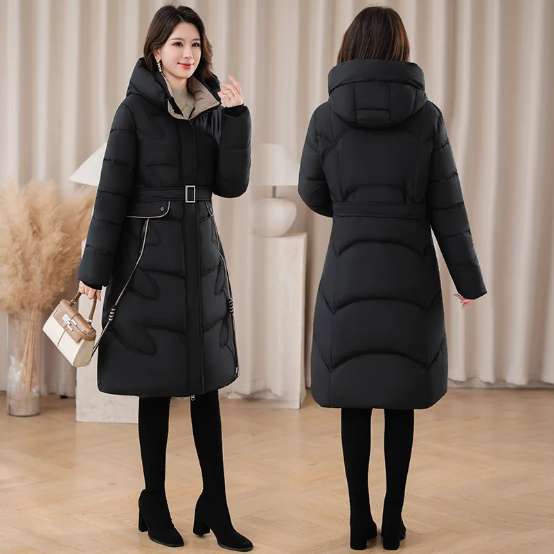 سترة نسائية باركاس بغطاء للرأس وسحاب سميك كاجوال وأكمام طويلة معاطف متوسطة الطول بجيوب ملابس خارجية أنيقة دافئة للخريف والشتاء #3