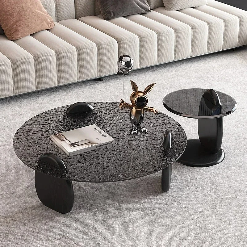 

Nordic Transparent Glass Coffee Table Modern Black Round Living Room Side Table Nordic Minimalist Mesa Centro Salon Furniture