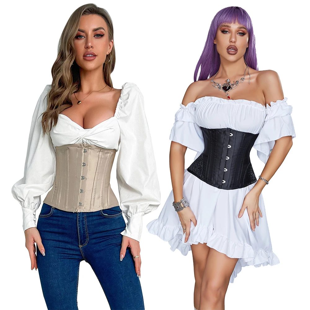 

Gothic Embroidery Waist Trainer Corset 14 Steel Bones Women's Slimming Binder and Shaper Underbust Corsets